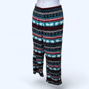 Fair Isle Polar Bear Print Fleece Pajama Pants Girls Size 12 Blue Red Black